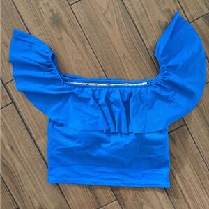 Kortni Jeane Women’s Ruffled Around Top in Ribbed Electric Blue